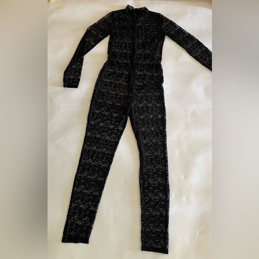 Black Lace Long Sleeve Bodysuit Jumpsuit